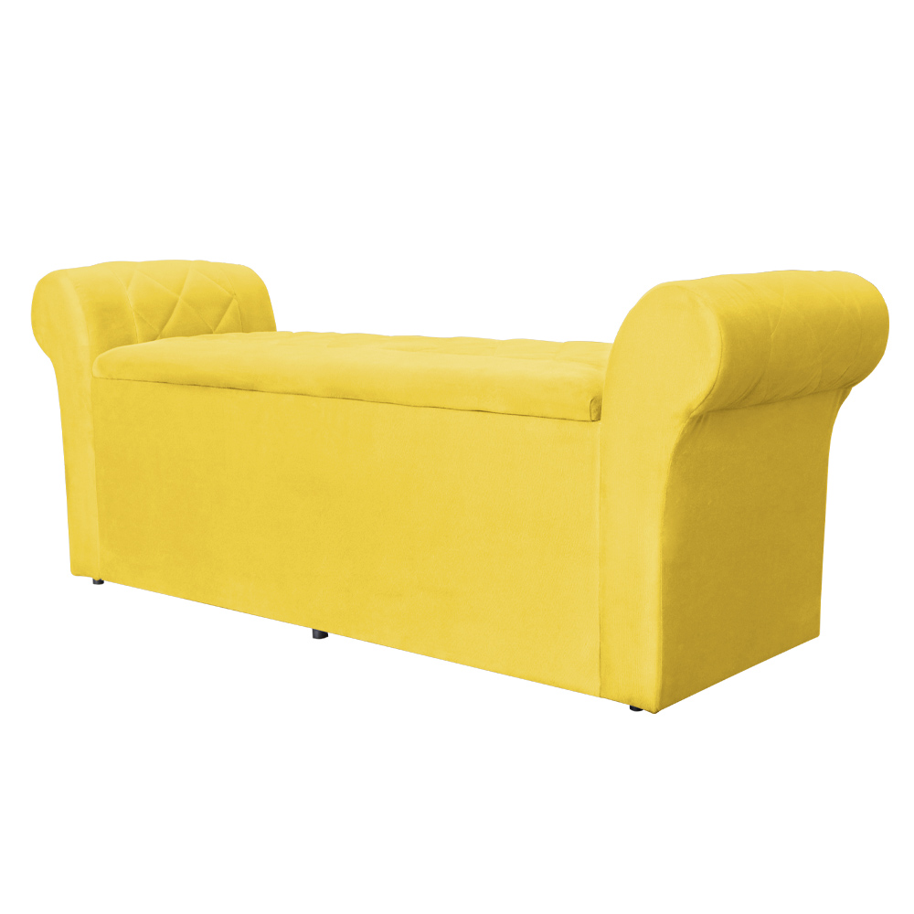 Calçadeira Recamier Baú Cancun Solteiro 90cm Suede Amarelo - DS Estofados