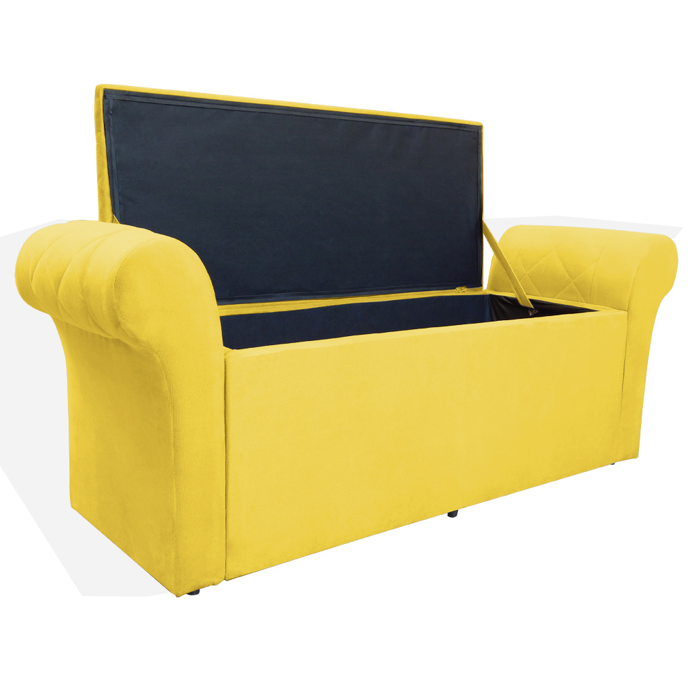 Calçadeira Recamier Baú Cancun Solteiro 90cm Suede Amarelo - DS Estofados