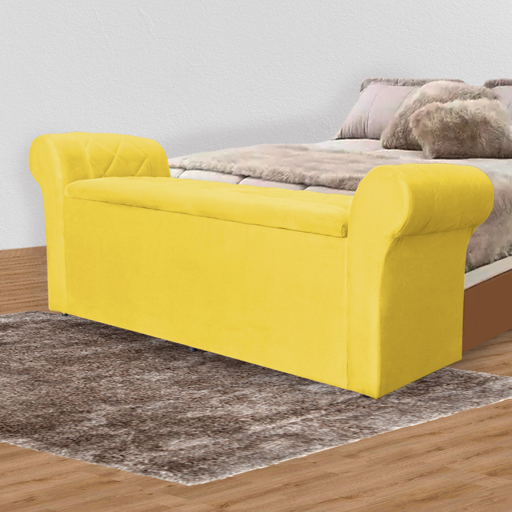 Calçadeira Recamier Baú Cancun Solteiro 90cm Suede Amarelo - DS Estofados