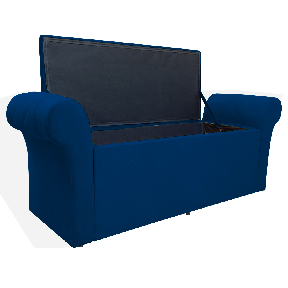 Calçadeira Recamier Baú Cancun Solteiro 90cm Suede Azul Marinho - DS Estofados