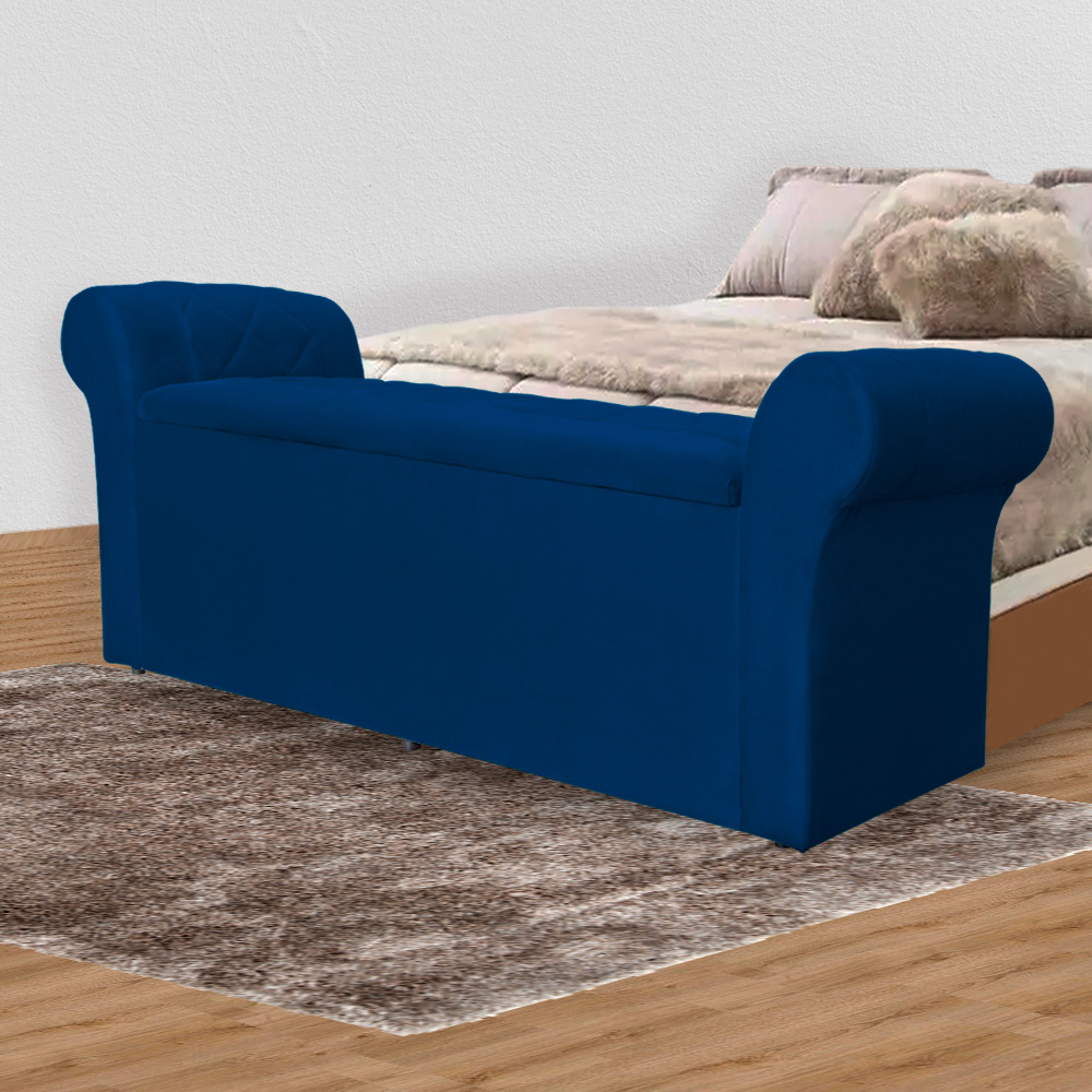Calçadeira Recamier Baú Cancun Solteiro 90cm Suede Azul Marinho - DS Estofados