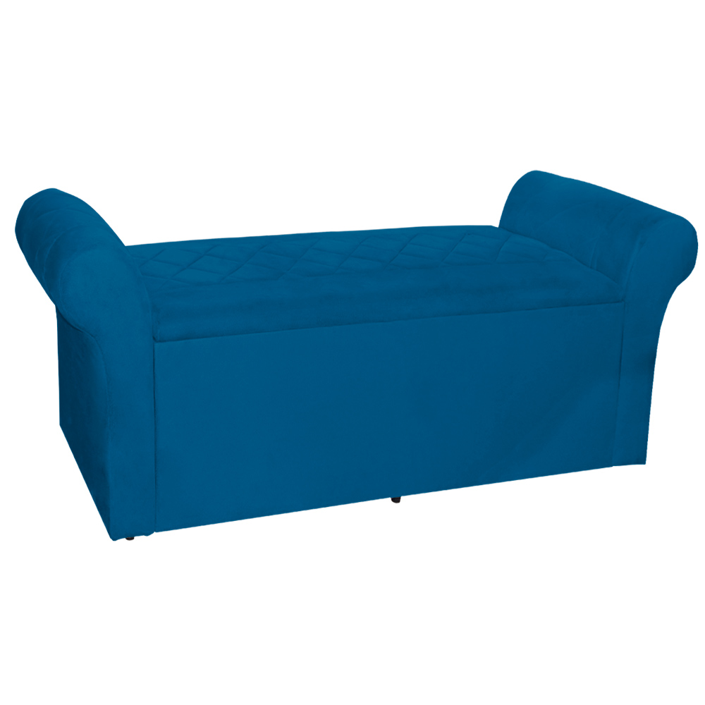 Calçadeira Recamier Baú Cancun Solteiro 90cm Suede Azul Royal - DS Estofados