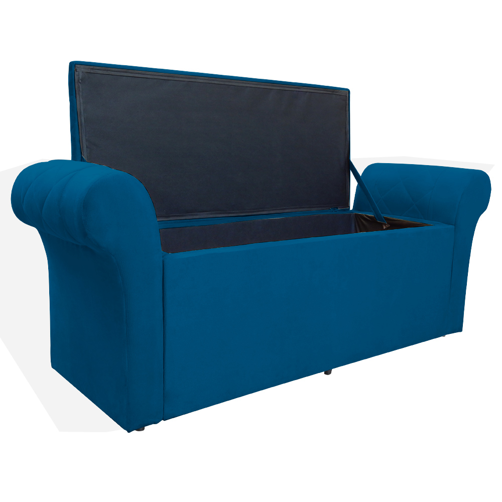 Calçadeira Recamier Baú Cancun Solteiro 90cm Suede Azul Royal - DS Estofados