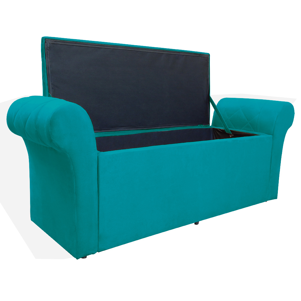 Calçadeira Recamier Baú Cancun Solteiro 90cm Suede Azul Turquesa - DS Estofados