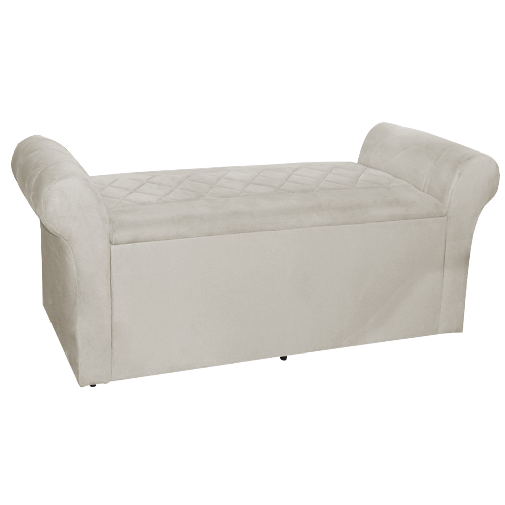 Calçadeira Recamier Baú Cancun Solteiro 90cm Suede Bege - DS Estofados