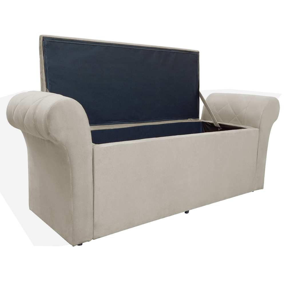 Calçadeira Recamier Baú Cancun Solteiro 90cm Suede Bege - DS Estofados