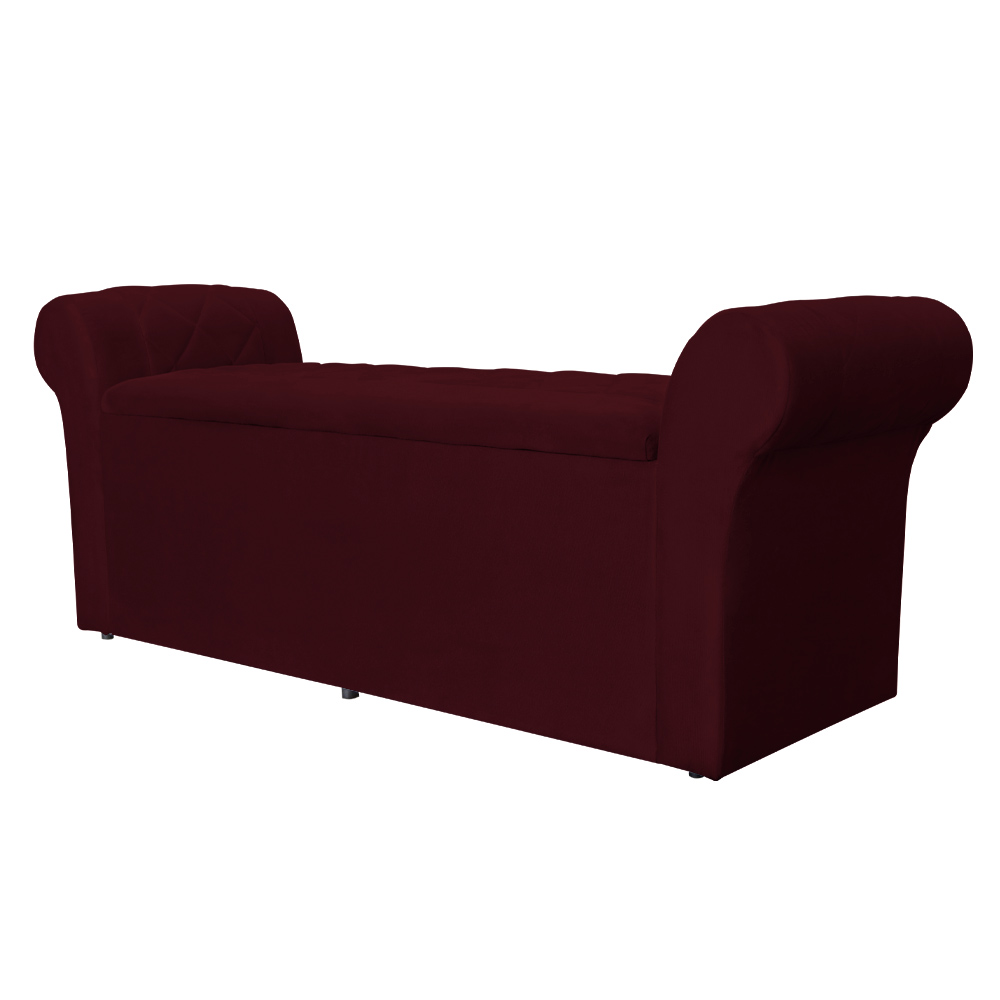 Calçadeira Recamier Baú Cancun Solteiro 90cm Suede Bordô - DS Estofados