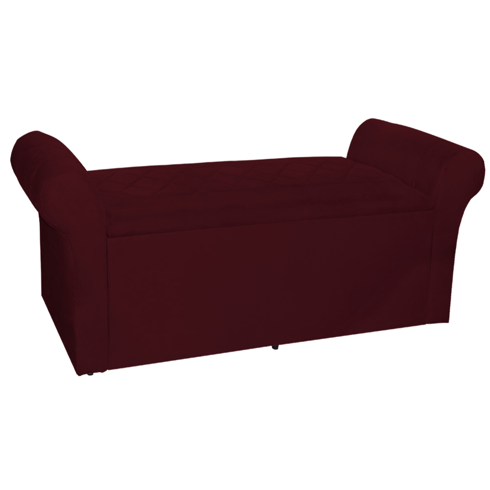 Calçadeira Recamier Baú Cancun Solteiro 90cm Suede Bordô - DS Estofados
