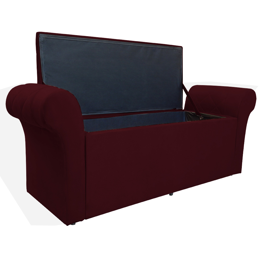 Calçadeira Recamier Baú Cancun Solteiro 90cm Suede Bordô - DS Estofados