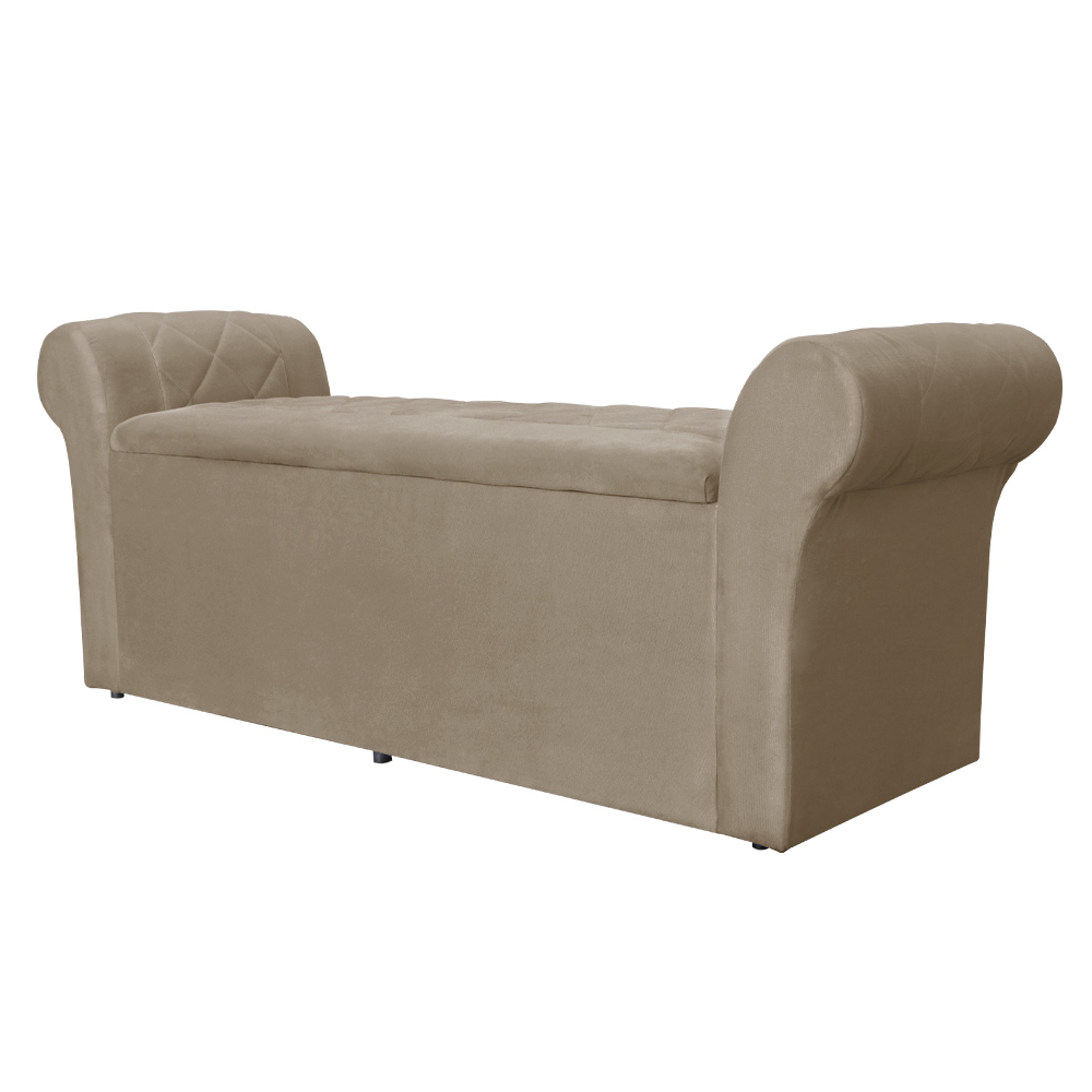 Calçadeira Recamier Baú Cancun Solteiro 90cm Suede Cappuccino - DS Estofados