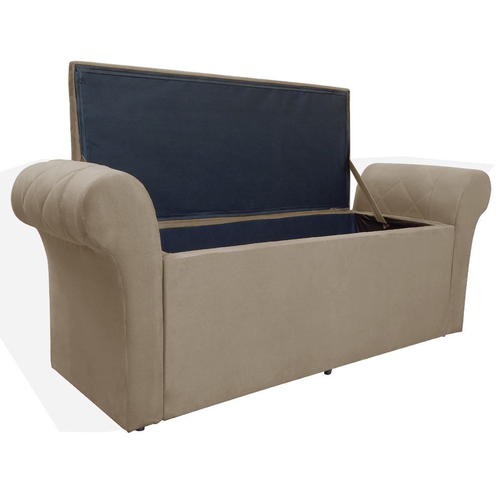 Calçadeira Recamier Baú Cancun Solteiro 90cm Suede Cappuccino - DS Estofados