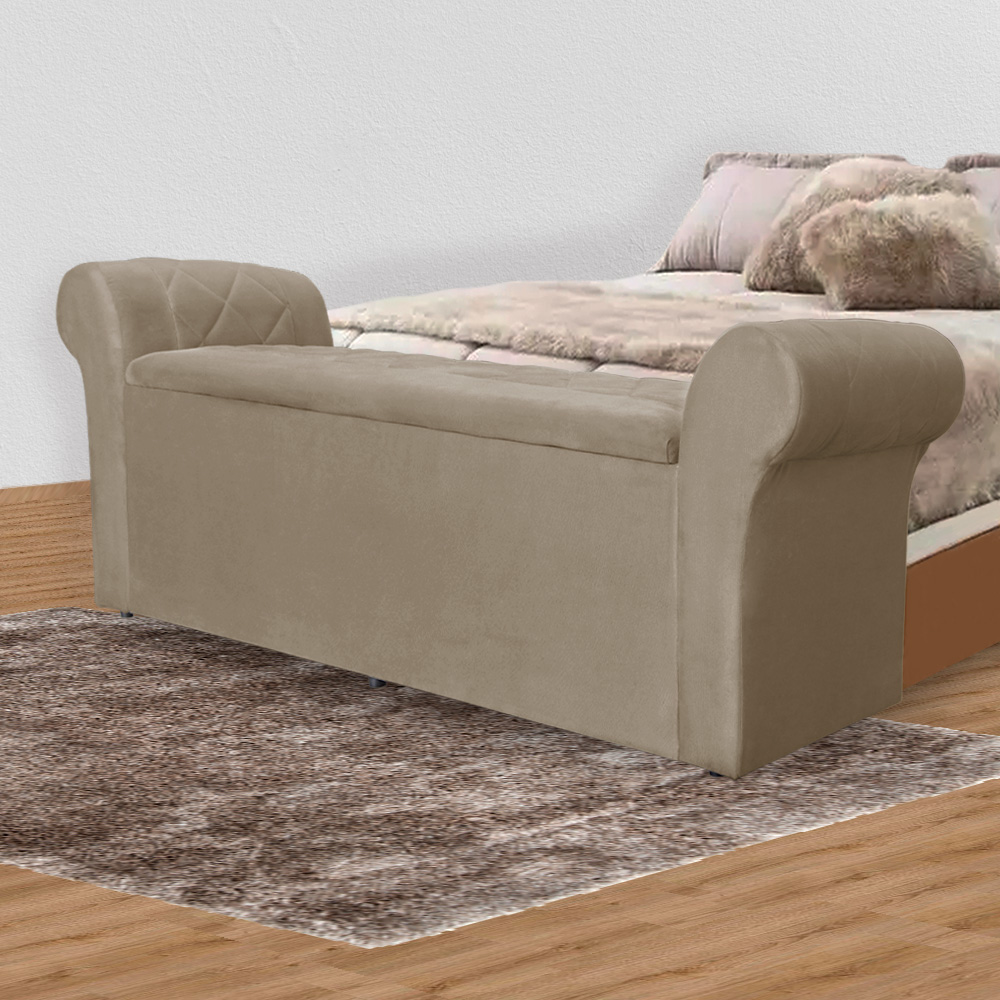 Calçadeira Recamier Baú Cancun Solteiro 90cm Suede Cappuccino - DS Estofados