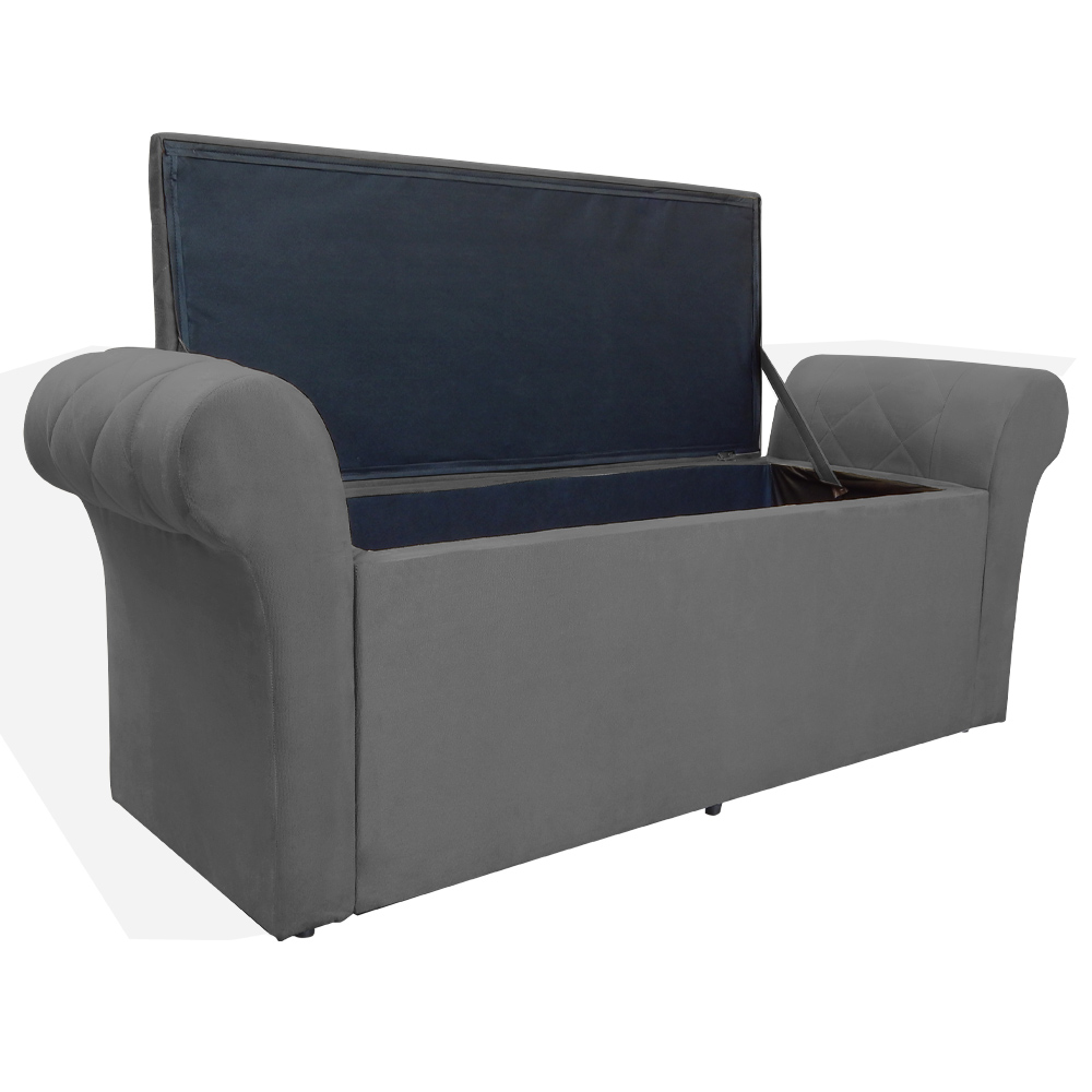 Calçadeira Recamier Baú Cancun Solteiro 90cm Suede Cinza - DS Estofados
