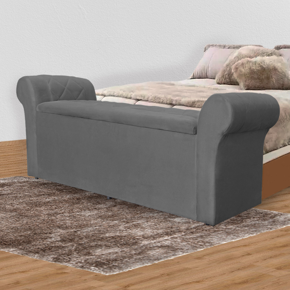 Calçadeira Recamier Baú Cancun Solteiro 90cm Suede Cinza - DS Estofados