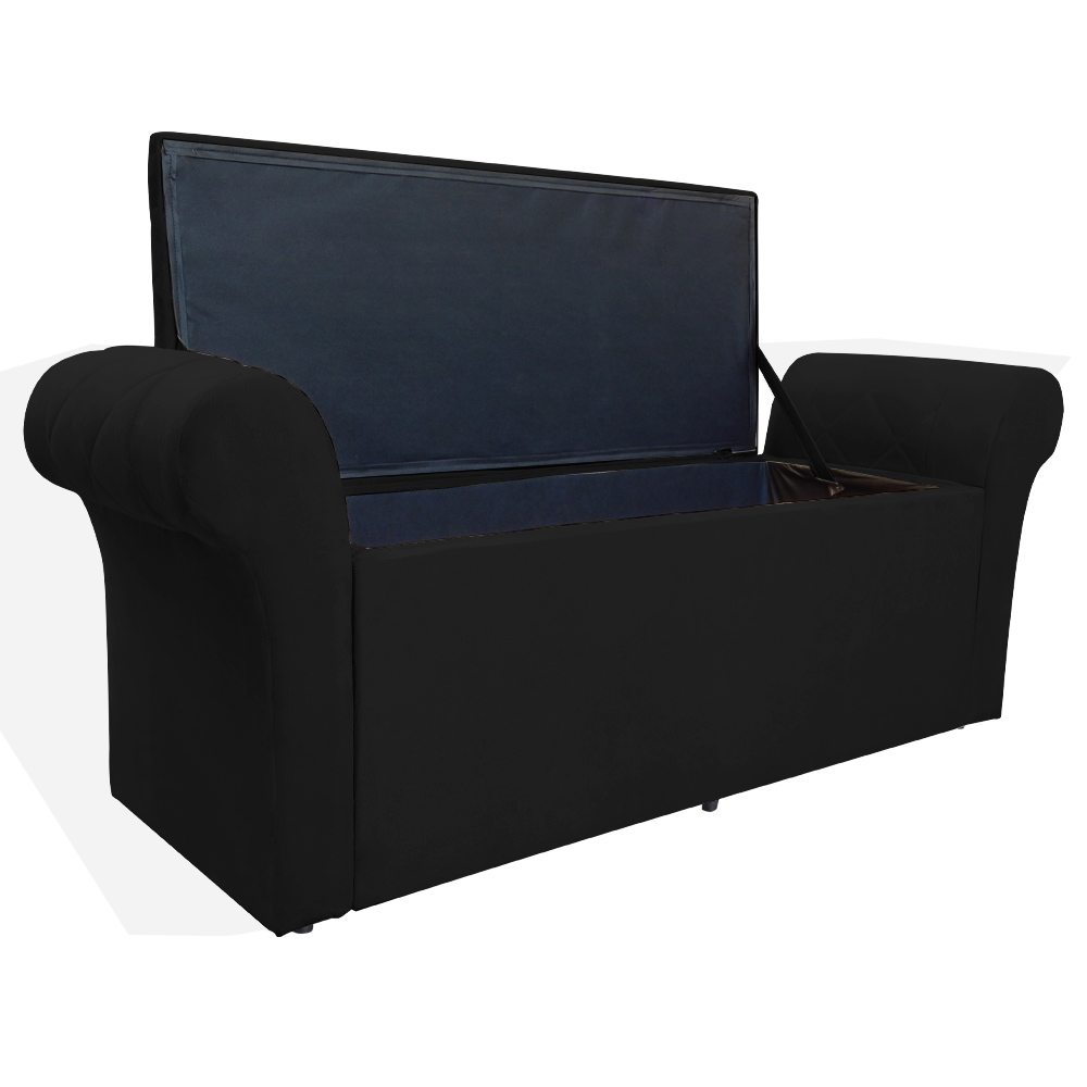 Calçadeira Recamier Baú Cancun Solteiro 90cm Suede Preto - DS Estofados