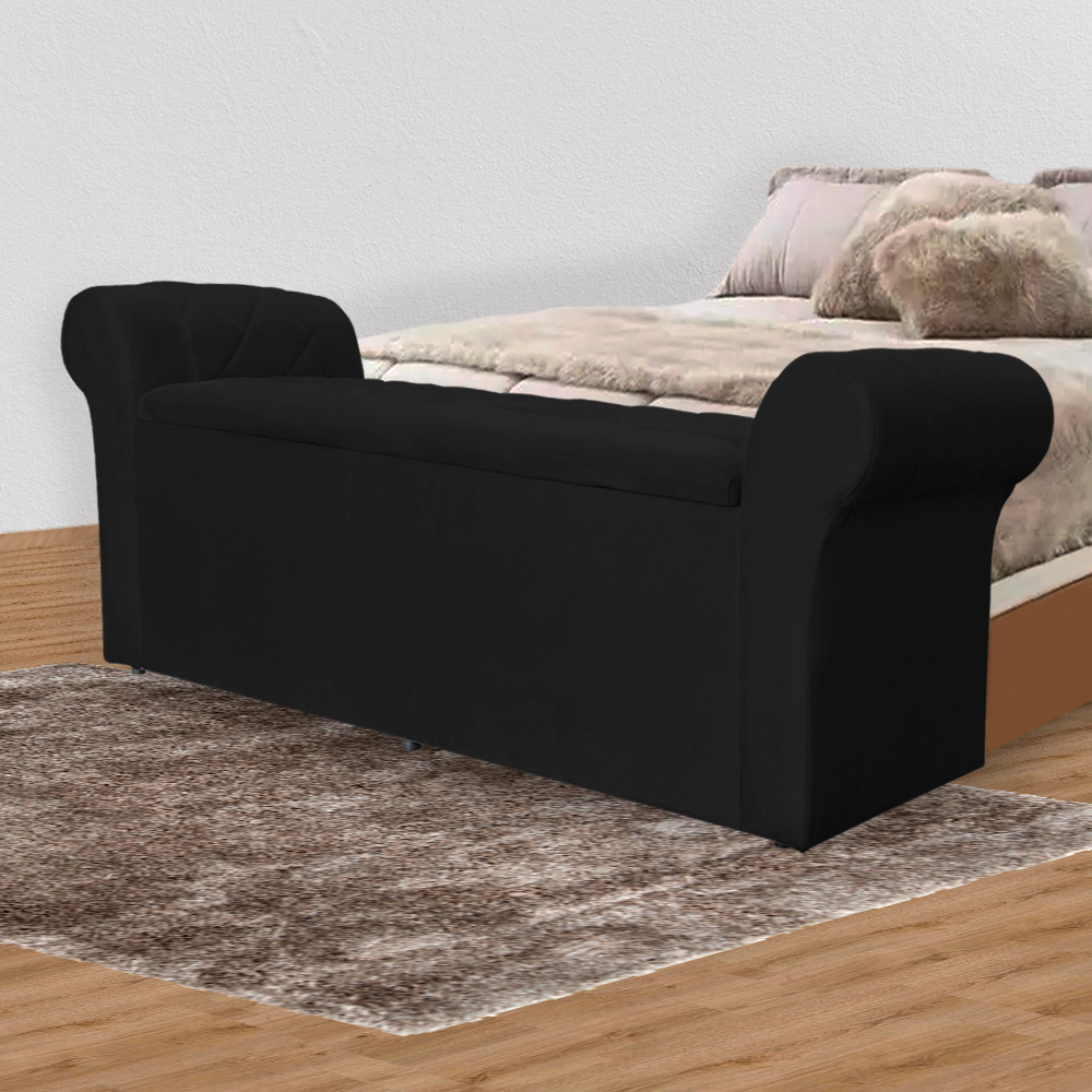 Calçadeira Recamier Baú Cancun Solteiro 90cm Suede Preto - DS Estofados