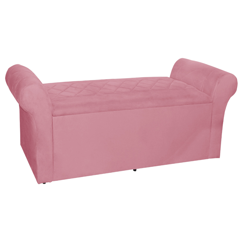 Calçadeira Recamier Baú Cancun Solteiro 90cm Suede Rosa - DS Estofados