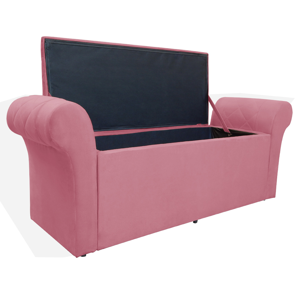 Calçadeira Recamier Baú Cancun Solteiro 90cm Suede Rosa - DS Estofados