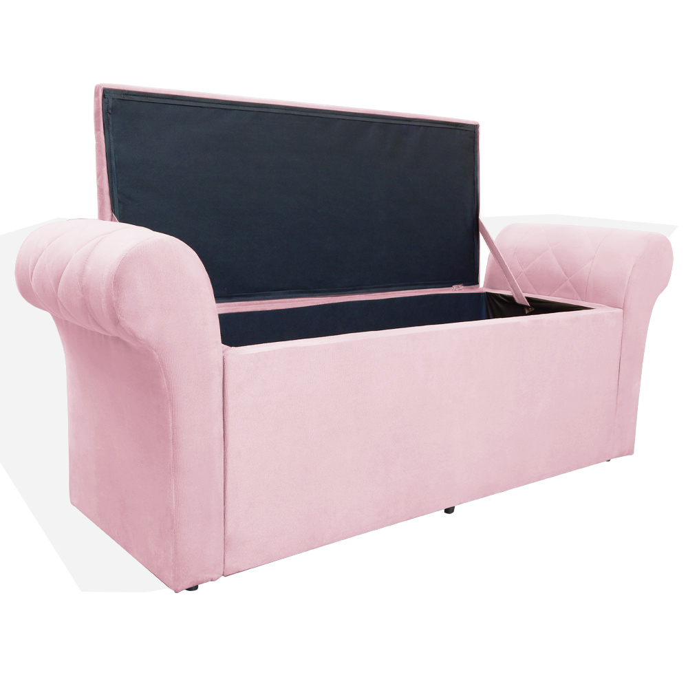 Calçadeira Recamier Baú Cancun Solteiro 90cm Suede Rosa Bebê - DS Estofados