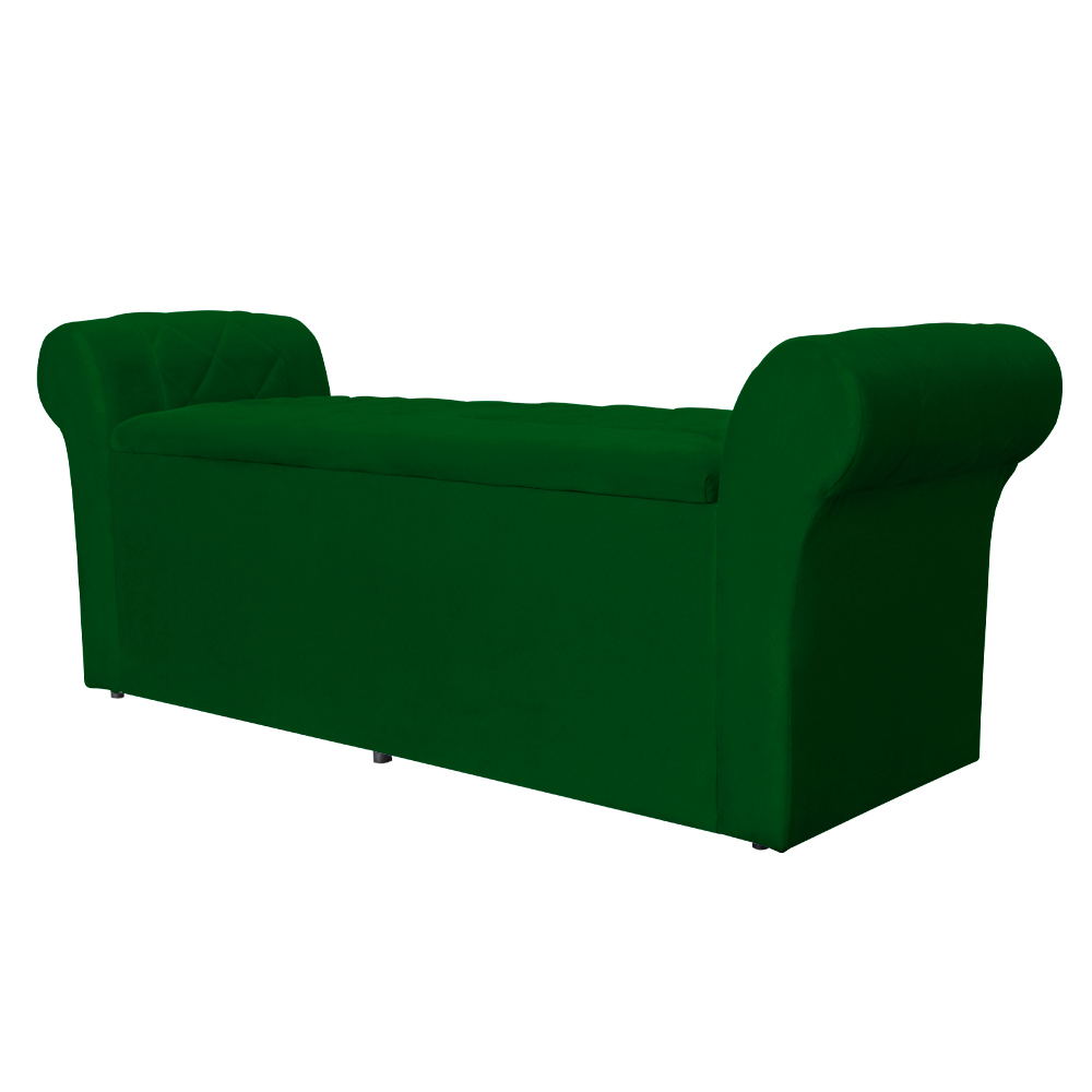 Calçadeira Recamier Baú Cancun Solteiro 90cm Suede Verde - DS Estofados