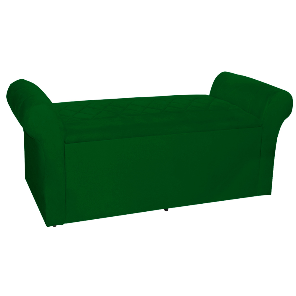 Calçadeira Recamier Baú Cancun Solteiro 90cm Suede Verde - DS Estofados