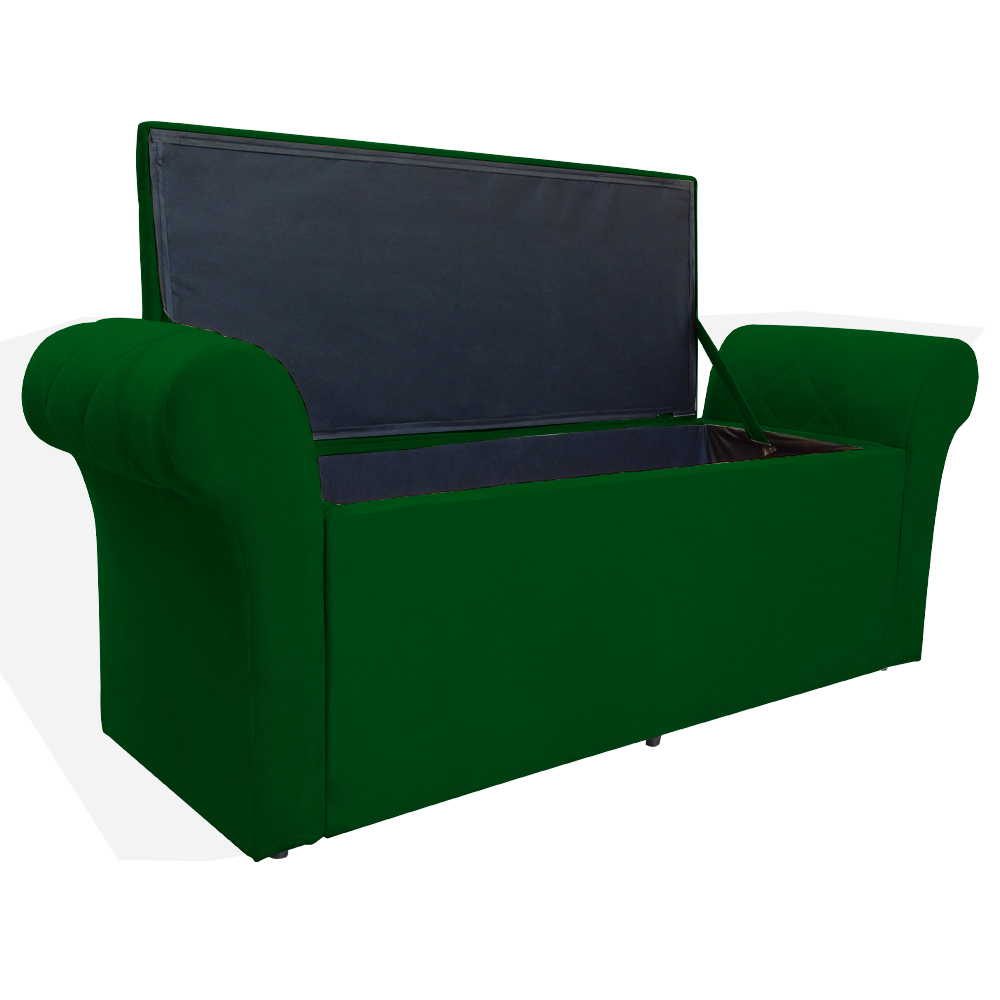Calçadeira Recamier Baú Cancun Solteiro 90cm Suede Verde - DS Estofados