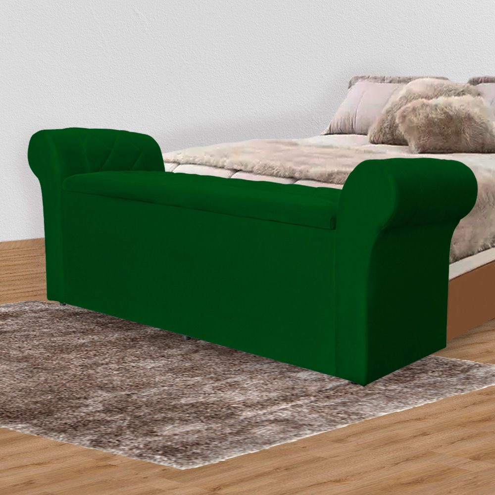 Calçadeira Recamier Baú Cancun Solteiro 90cm Suede Verde - DS Estofados
