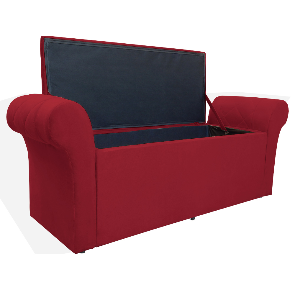 Calçadeira Recamier Baú Cancun Solteiro 90cm Suede Vermelho - DS Estofados