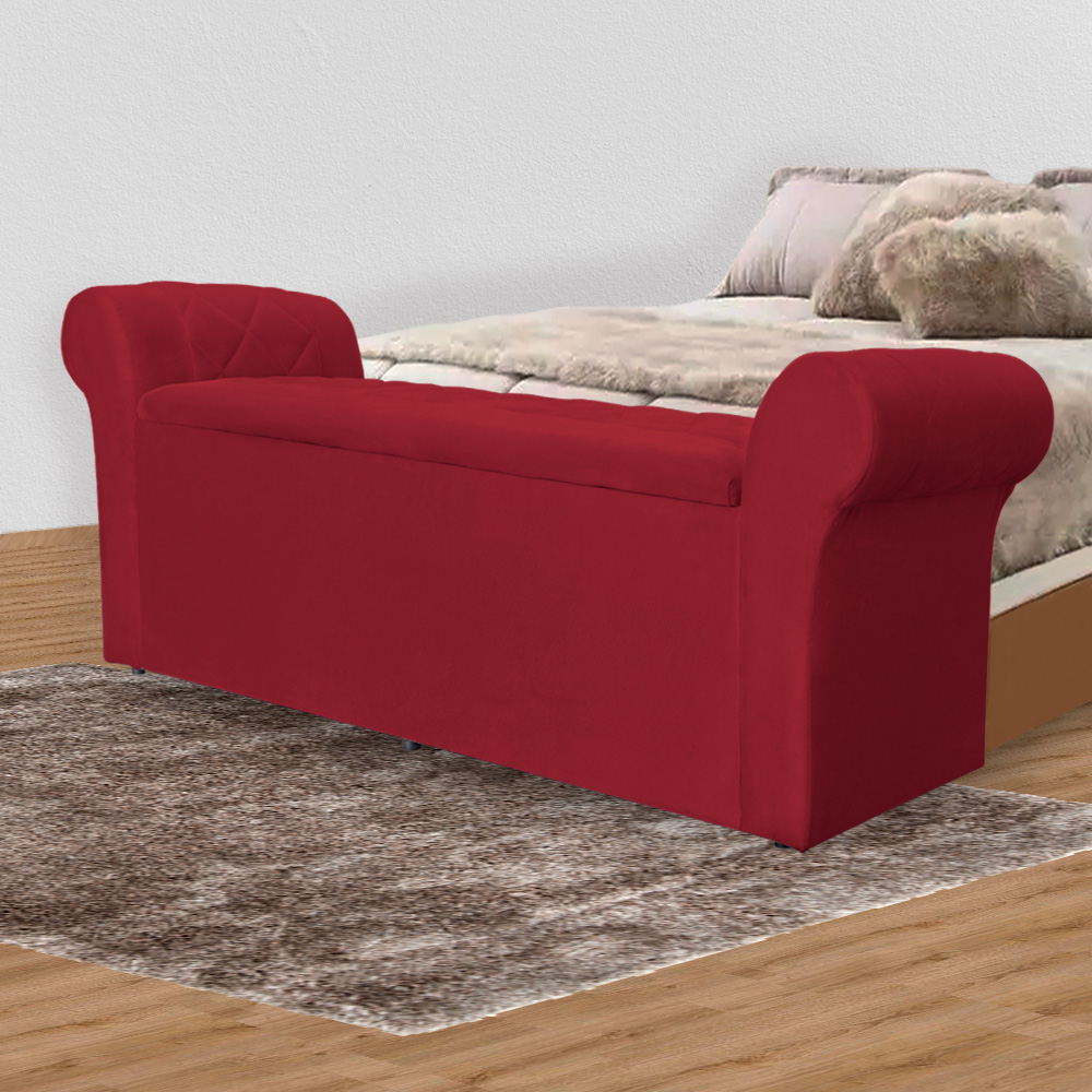 Calçadeira Recamier Baú Cancun Solteiro 90cm Suede Vermelho - DS Estofados