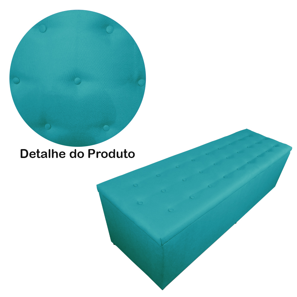 Calçadeira Recamier Baú Casal King 190cm Juliana Para Cama Box Suede Azul Turquesa - DS Estofados