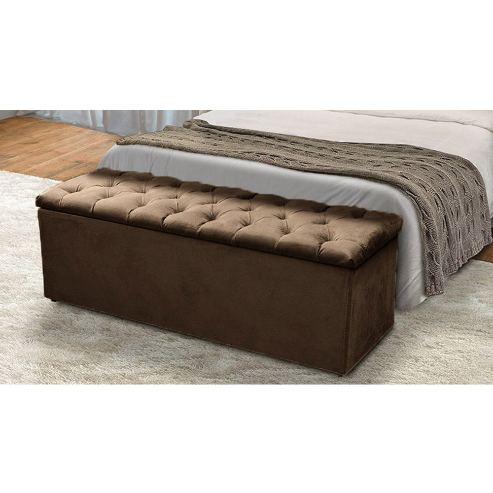 Calçadeira Recamier Baú Casal King 190cm Sofia Suede Marrom  - DS Estofados