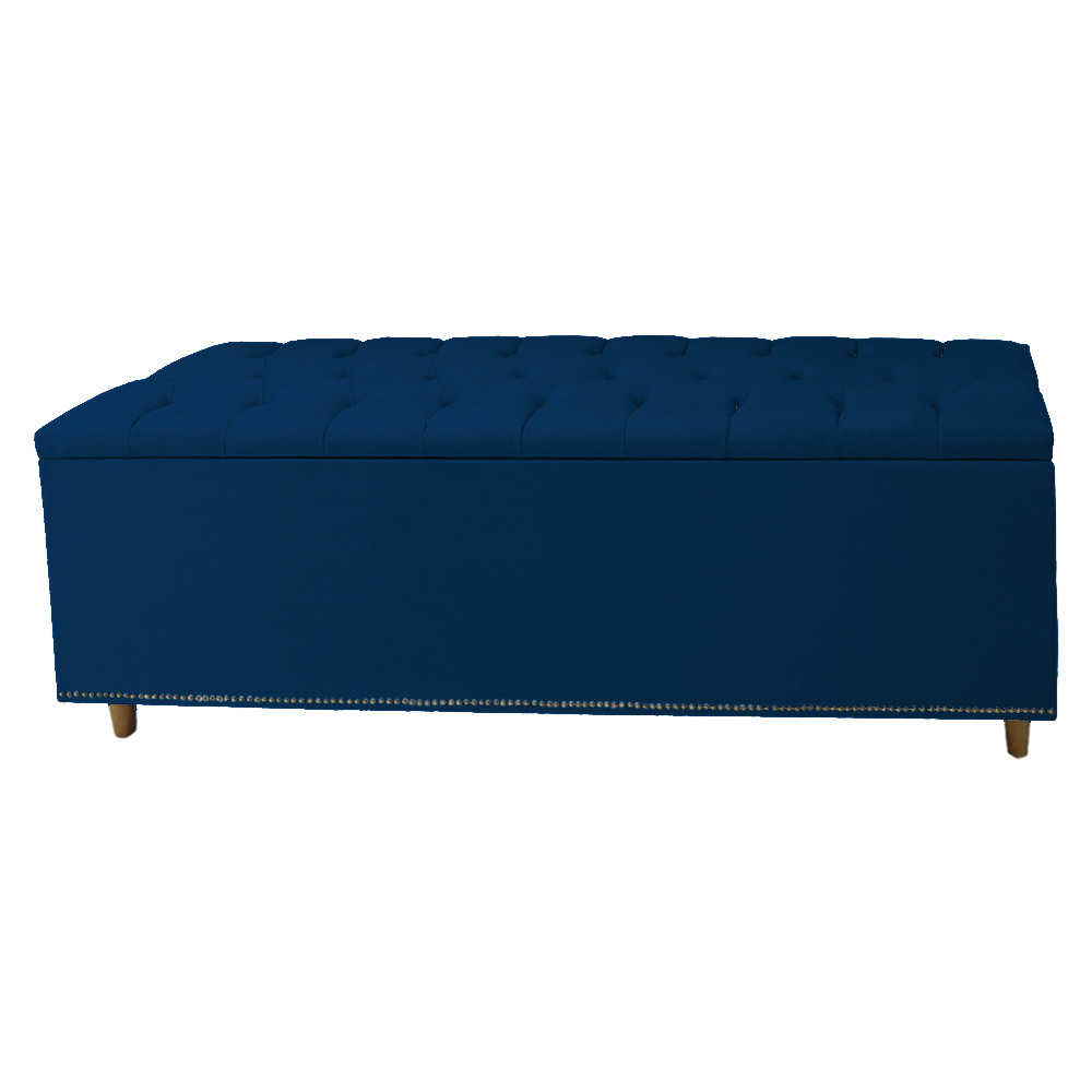 Calçadeira Recamier Baú Casal King 195cm Diana Suede Azul Marinho  - Dellas Store