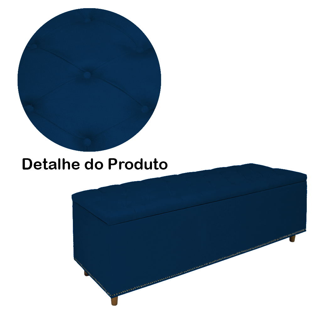 Calçadeira Recamier Baú Casal King 195cm Diana Suede Azul Marinho  - Dellas Store