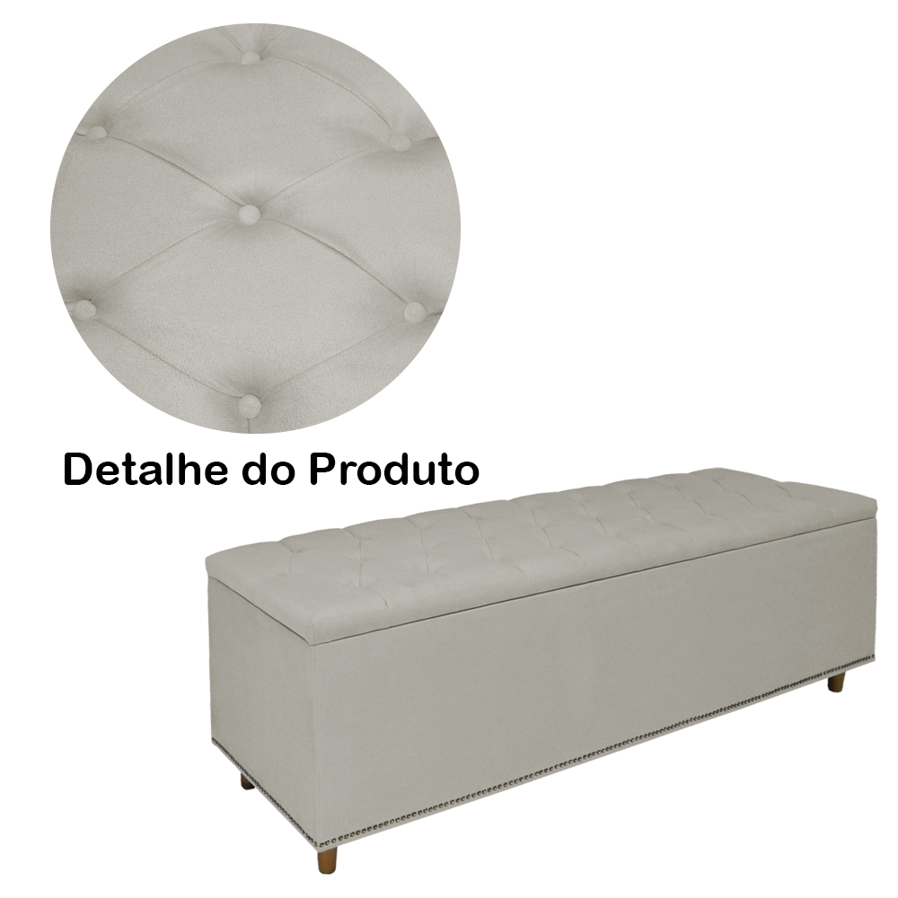 Calçadeira Recamier Baú Casal King 195cm Diana Suede Bege  - Dellas Store