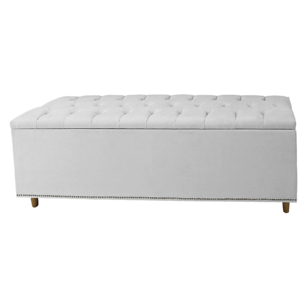 Calçadeira Recamier Baú Casal King 195cm Diana Suede Branco  - Dellas Store