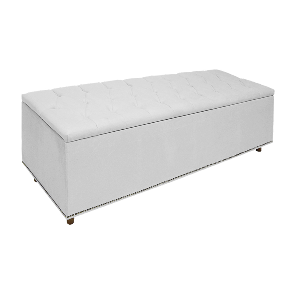 Calçadeira Recamier Baú Casal King 195cm Diana Suede Branco  - Dellas Store