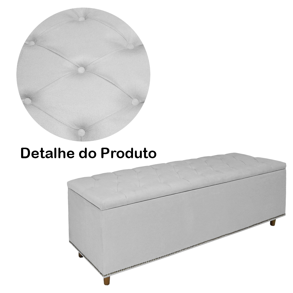 Calçadeira Recamier Baú Casal King 195cm Diana Suede Branco  - Dellas Store