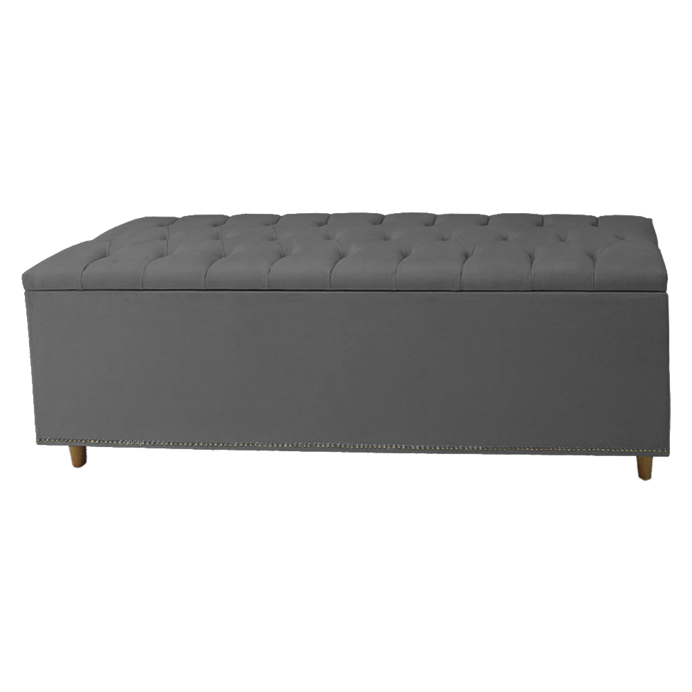 Calçadeira Recamier Baú Casal King 195cm Diana Suede Cinza  - Dellas Store