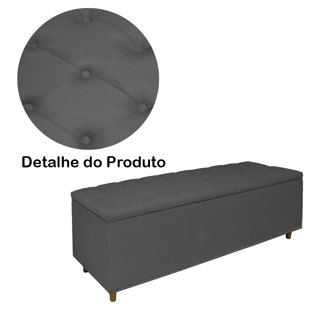 Calçadeira Recamier Baú Casal King 195cm Diana Suede Cinza  - Dellas Store