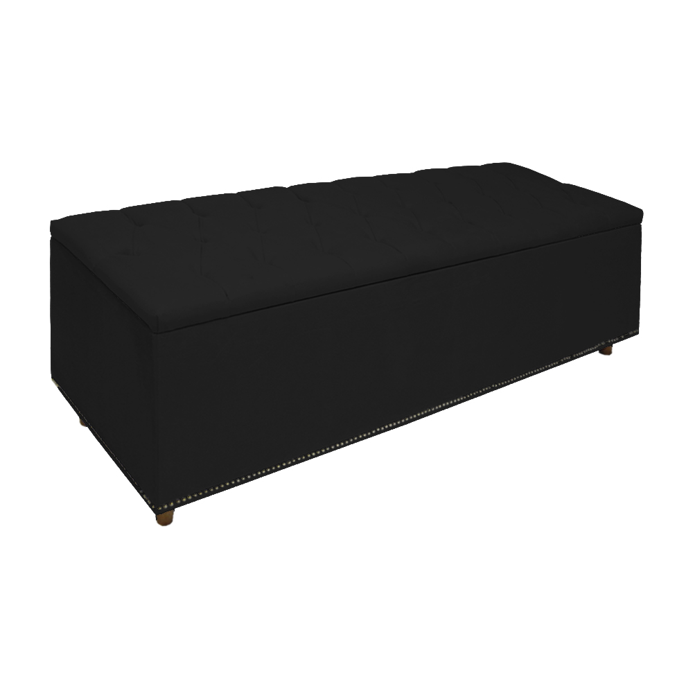 Calçadeira Recamier Baú Casal King 195cm Diana Suede Preto  - Dellas Store