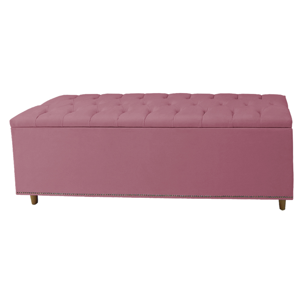 Calçadeira Recamier Baú Casal King 195cm Diana Suede Rosa  - Dellas Store