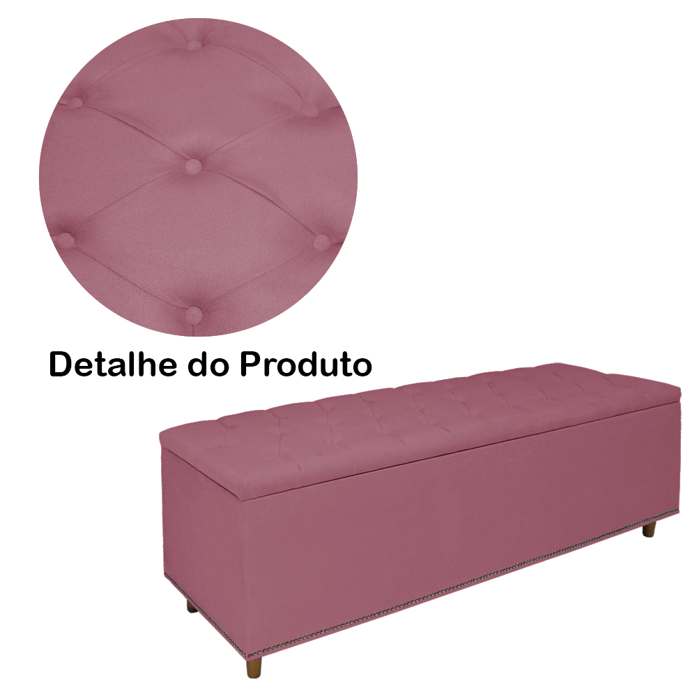 Calçadeira Recamier Baú Casal King 195cm Diana Suede Rosa  - Dellas Store