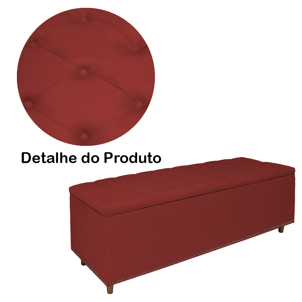 Calçadeira Recamier Baú Casal King 195cm Diana Suede Vermelho - Dellas Store