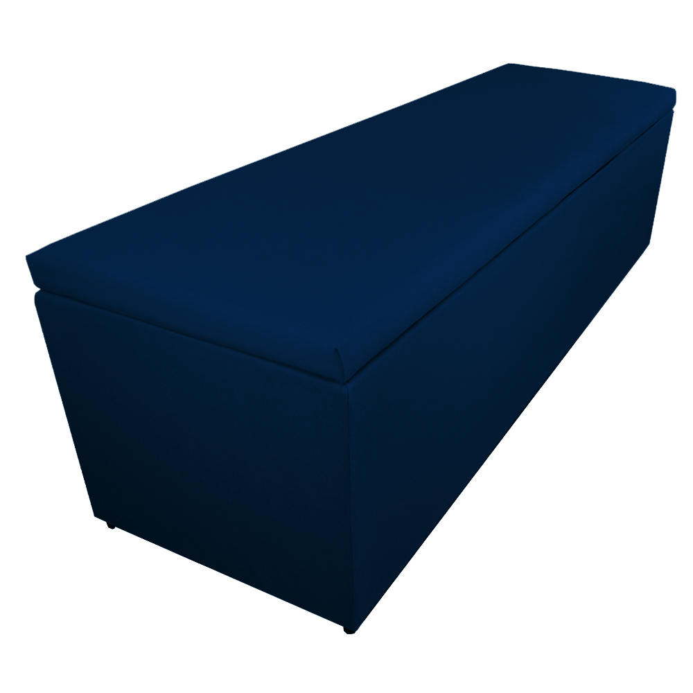 Calçadeira Recamier Baú Casal King 195cm Eva Suede Azul Marinho