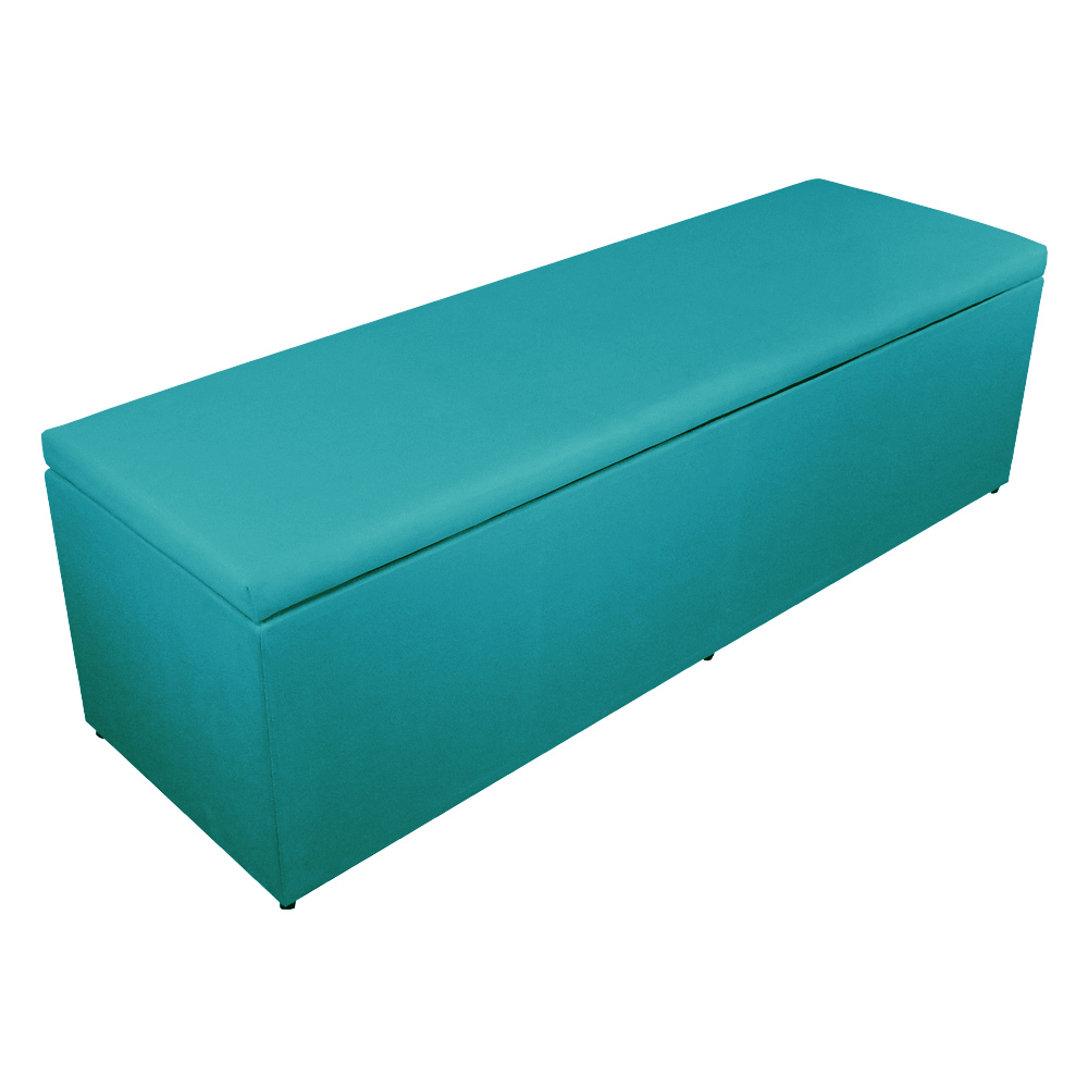 Calçadeira Recamier Baú Casal King 195cm Eva Suede Azul Turquesa