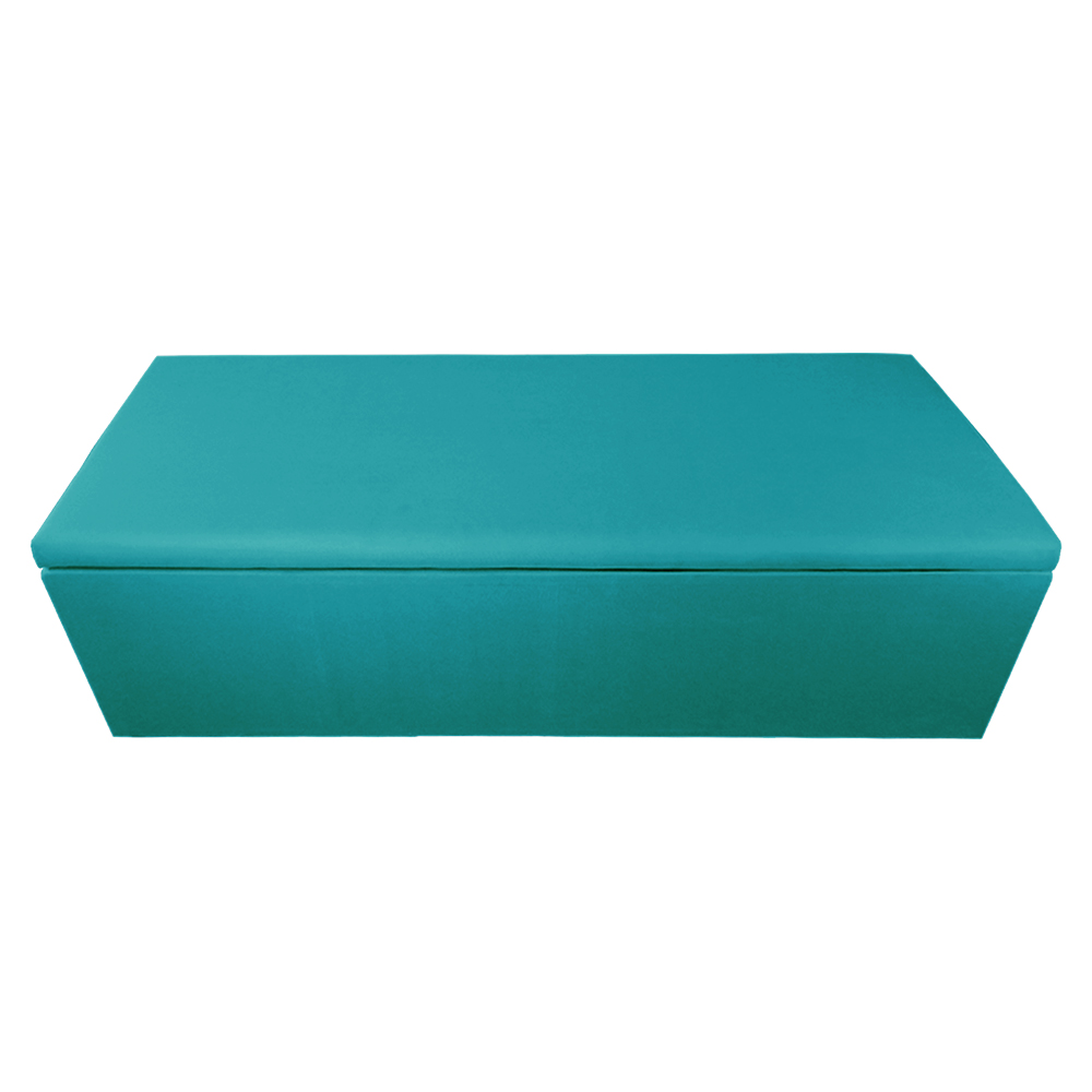 Calçadeira Recamier Baú Casal King 195cm Eva Suede Azul Turquesa