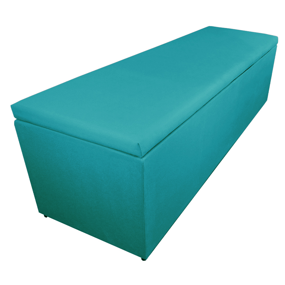 Calçadeira Recamier Baú Casal King 195cm Eva Suede Azul Turquesa