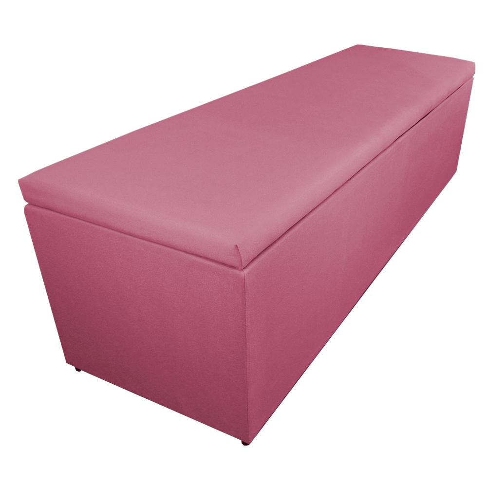 Calçadeira Recamier Baú Casal King 195cm Eva Suede Rosa