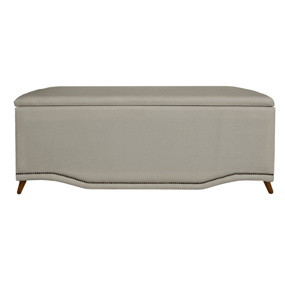 Calçadeira Recamier Baú Casal King 195cm Greta Suede Bege - DS Estofados