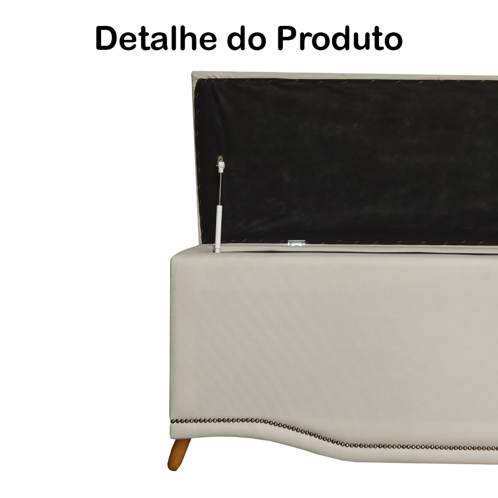 Calçadeira Recamier Baú Casal King 195cm Greta Suede Bege - DS Estofados